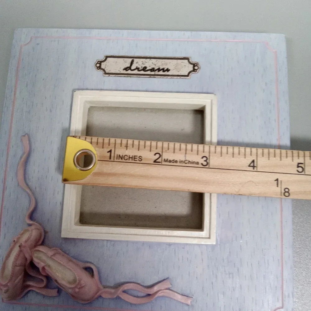 Russ Berrie Dream Ballet Pointe‎ Shoes Picture Frame Blue Pink 3x3 Square Wood